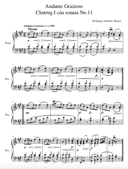 Wolfgang Amadeus Mozart - Andante Grazioso for Piano